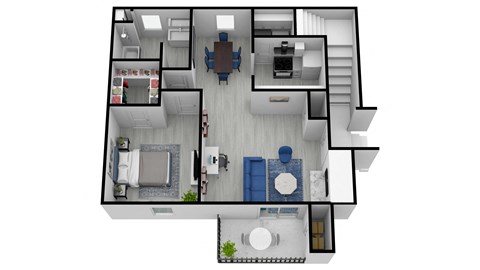 Floor plan for 1 bed, 1 bath, 854 sqft